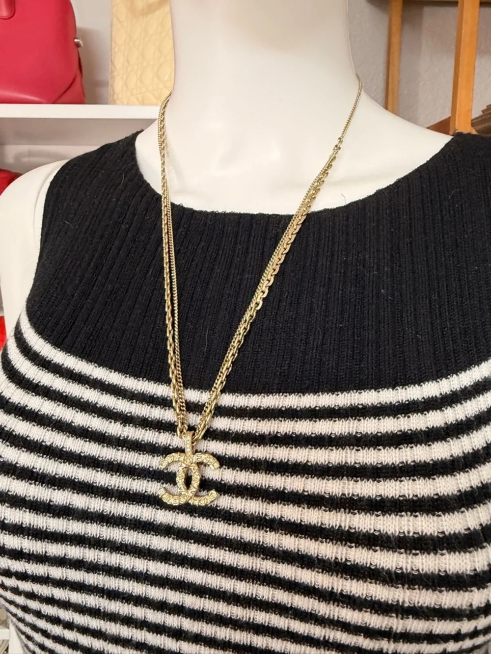CHANEL Crystal CC Multi Strand Chain Necklace Gold